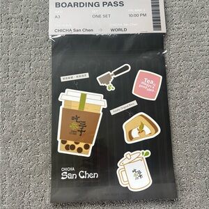 NEW Chicha Sanchen Exclusive Boarding Pass Bubble Tea Stickers Set Of 5